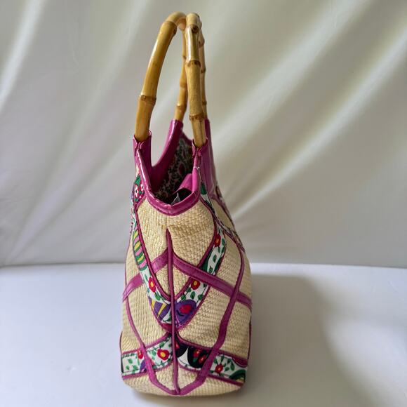 Vera Bradley Viva La Vera Bamboo Handle Straw Purse Medium Tote Handbag Retired - Picture 3 of 13